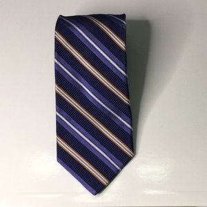Robert Talbott Navy Blue Brown Yellow Light Blue Diagonal Striped Tie